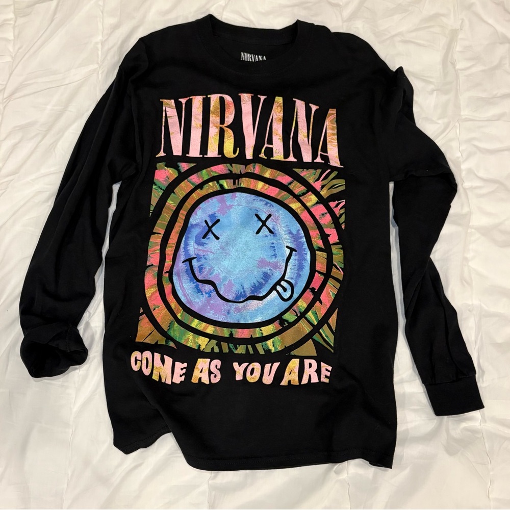 Nirvana Come As You Are Long Sleeve Top Black Graphic Y2K Grunge Unisex Small - Picture 2 of 8